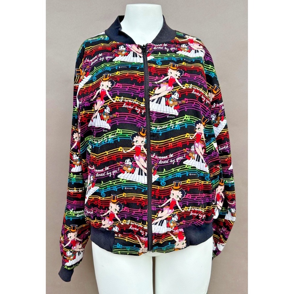 Vintage Betty Boop Bomber Jacket Large Zip Up Satin Varsity Loved By You Retro